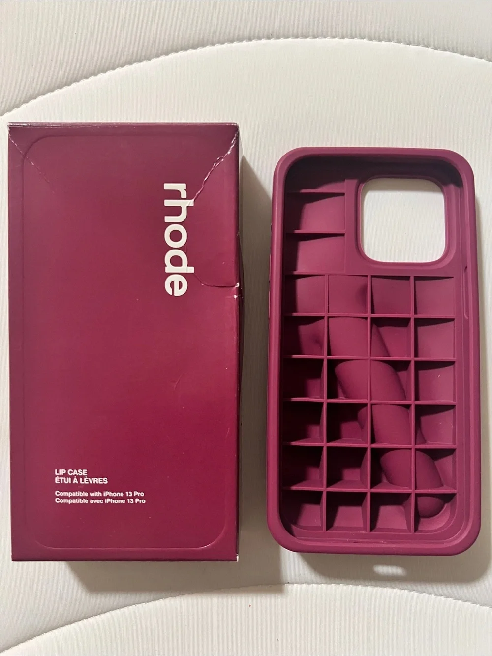 LNIB rhode iPhone 13 Pro Raspberry Jelly Peptide Lip Holder Silky Silicone Case